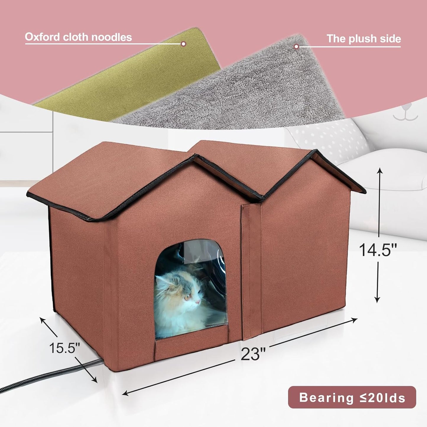 Large Heated Cat House – Insulated Indoor/Outdoor Shelter with Smart Thermostat, Double Rooms, Dual Doors & Removable Heating Pad – Foldable Design for All Seasons