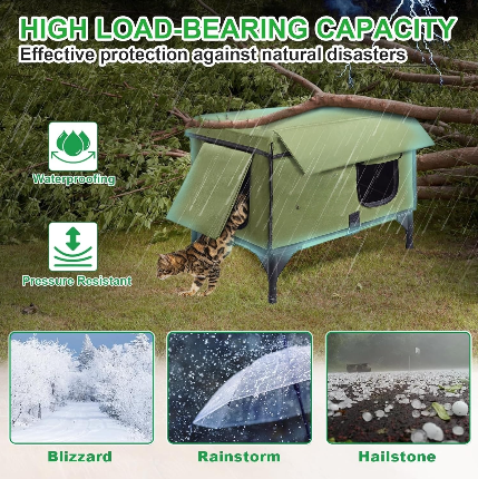 Medium Heated Outdoor Cat House – Waterproof Winter Shelter with Rainproof Eaves, Built-In Heater & Escape Doors – Ideal for Feral Cats